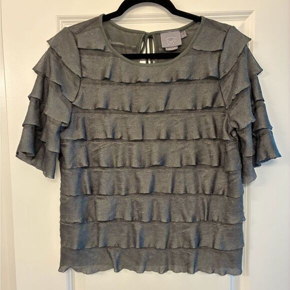 ANTHROPOLOGIE VANESSA VIRGINIA Ruffled Tiers Top Moss Women’s Size Small - Picture 6 of 11